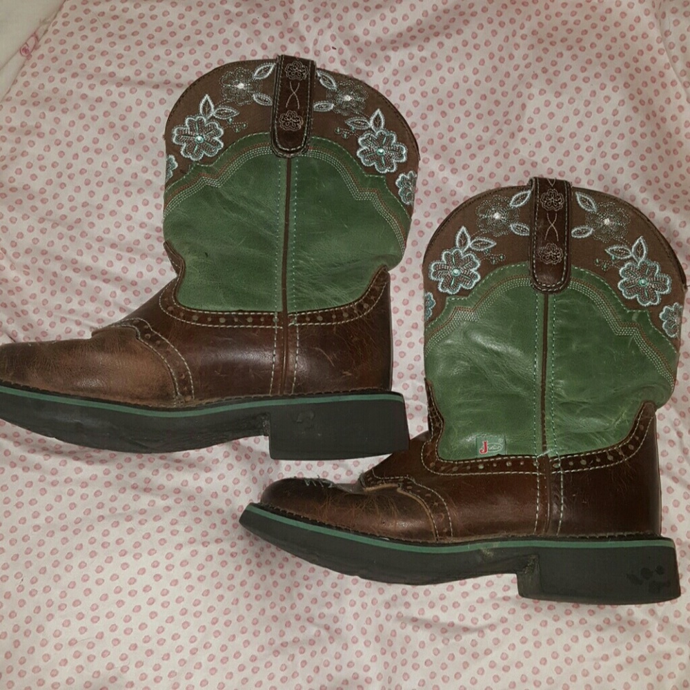 Justin Gypsy Green Floral Boots Sz 7.5